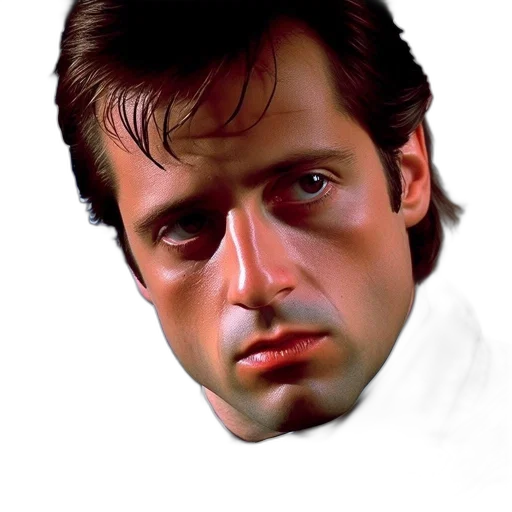 face, hair, jacket, robot, photorealistic, oil painting, vaporwave, 3d render transparent PNG cut-out
