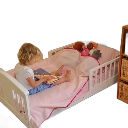 furniture, 3d render, child, sits, white, toddler, bed, pink transparent PNG cut-out