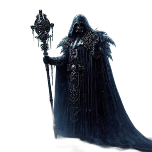 staff, sword, weapon, mask, concept art, fantasy art, 3d render, comic book art transparent PNG cut-out