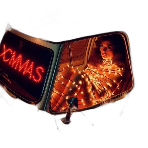 car, mask, concept art, cyberpunk, neon lights, woman, bathed, fairy transparent PNG cut-out