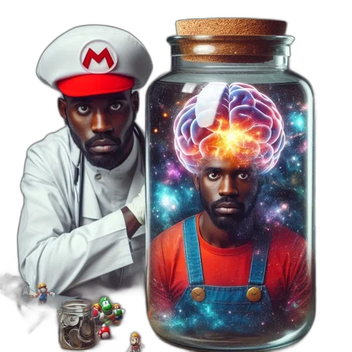 bottle, concept art, comic book art, pixel art, fantasy art, outer space, man, dressed transparent PNG cut-out