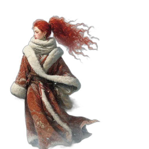 jacket, dress, hair, concept art, 3d render, fantasy art, watercolor, snow transparent PNG cut-out