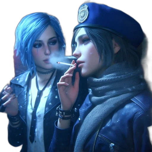 jacket, staff, weapon, face, concept art, cyberpunk, photorealistic, comic book art transparent PNG cut-out