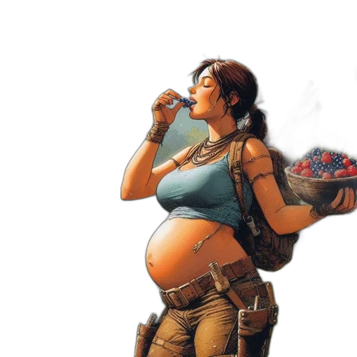 food, concept art, cyberpunk, comic book art, pixel art, woman, sits, jungle transparent PNG cut-out