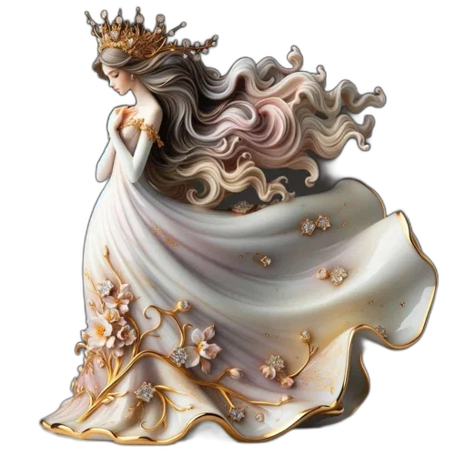 crown, dress, jewelry, fantasy art, concept art, photorealistic, 3d render, golden transparent PNG cut-out