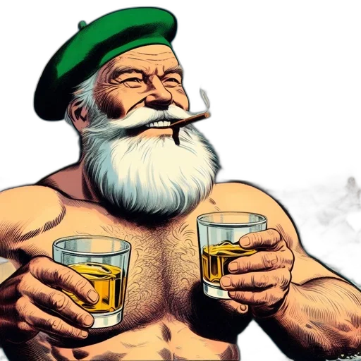 comic book art, concept art, elderly, man, beard, sporting, green, beret transparent PNG cut-out