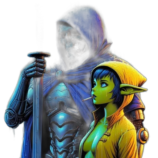 sword, mask, comic book art, concept art, fantasy art, pixel art, underwater, fog transparent PNG cut-out