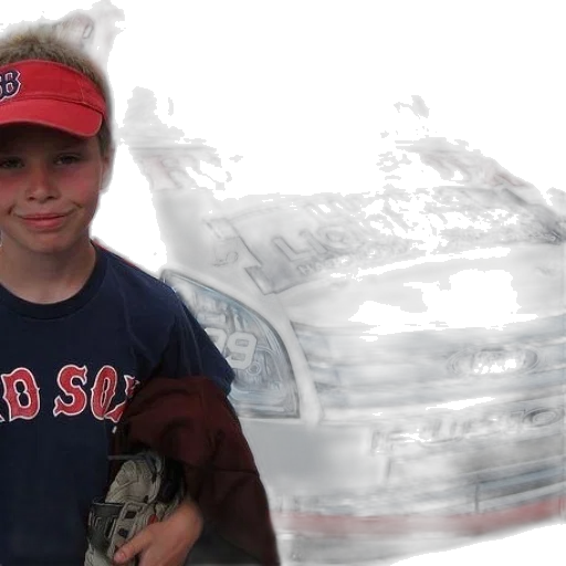 car, photorealistic, young, boy, red, sox, shirt, stands transparent PNG cut-out