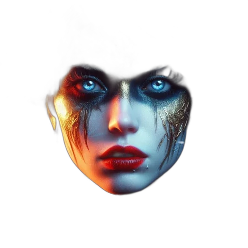 face, mask, fantasy art, photorealistic, concept art, comic book art, blue, colorful transparent PNG cut-out