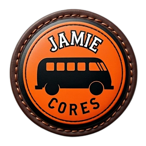 round, orange, button, black, border, word, jamie, white transparent PNG cut-out