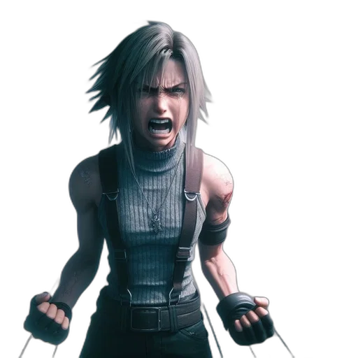 concept art, cyberpunk, comic book art, 3d render, individual, spiky, silver, hair transparent PNG cut-out