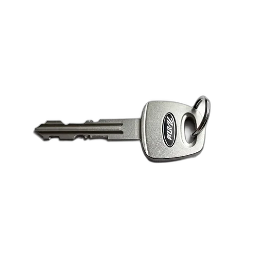 staff, silver, key, ford, logo, engraved, lying, white transparent PNG cut-out
