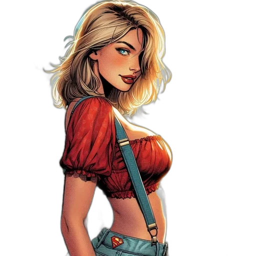 jacket, comic book art, concept art, cartoon, fantasy art, red, earth tones, blond-haired transparent PNG cut-out