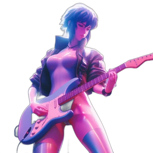 jacket, weapon, concept art, vaporwave, comic book art, cyberpunk, neon lights, blue transparent PNG cut-out