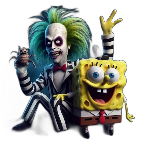 concept art, 3d render, cartoon, comic book art, beetlejuice, spongebob, share, unlikely transparent PNG cut-out