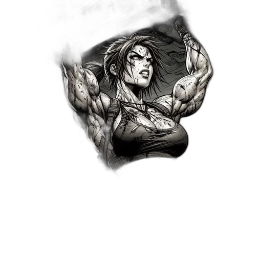weapon, face, creature, comic book art, concept art, fantasy art, cartoon, athletic transparent PNG cut-out