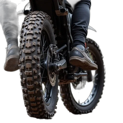 photorealistic, 3d render, motorcycle, mud, flaps, huckbag, dirt, bike transparent PNG cut-out