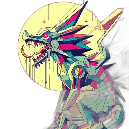 dragon, mask, creature, jacket, vaporwave, concept art, pixel art, fantasy art transparent PNG cut-out
