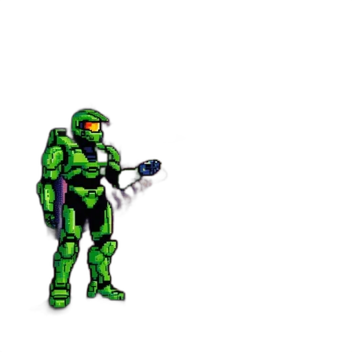 robot, weapon, staff, pixel art, concept art, 3d render, comic book art, outer space transparent PNG cut-out