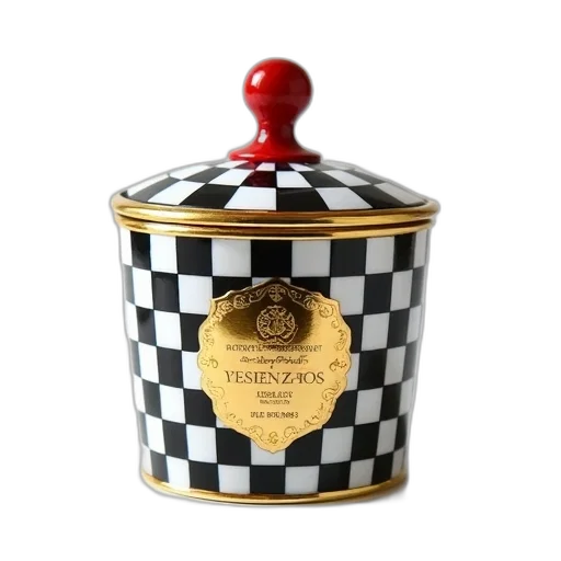 crown, black, white, checkered, porcelain, container, gold, lid transparent PNG cut-out