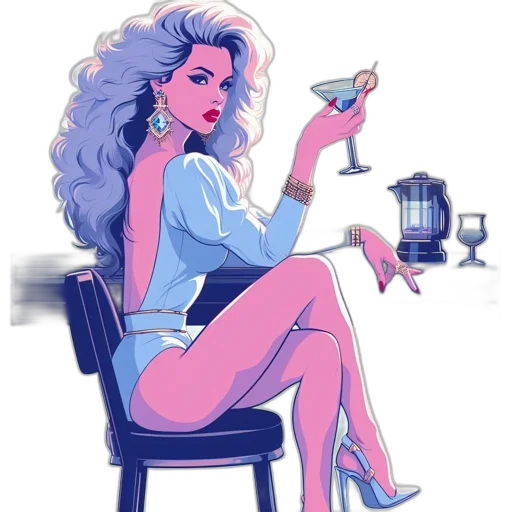 dress, cartoon, vaporwave, concept art, pixel art, neon lights, fire, blue transparent PNG cut-out