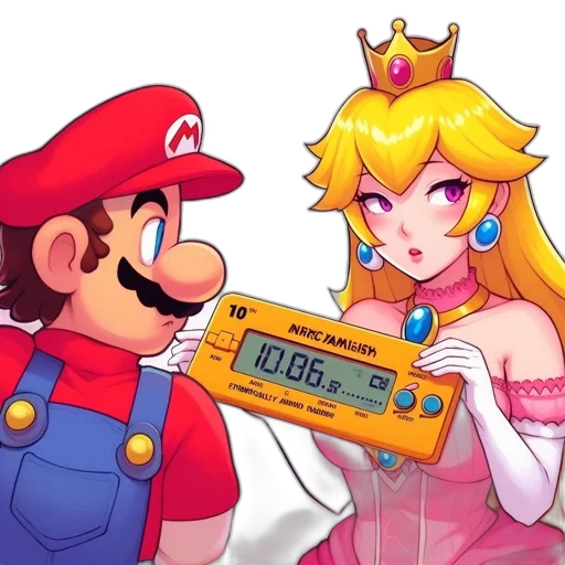 weapon, crown, vaporwave, concept art, mario, princess, peach, interact transparent PNG cut-out