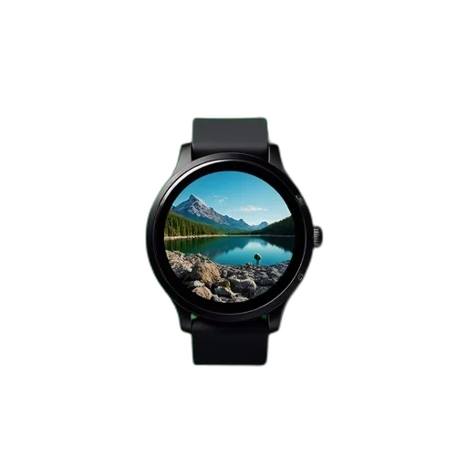 jewelry, photorealistic, 3d render, black, smartwatch, circular, digital, display transparent PNG cut-out