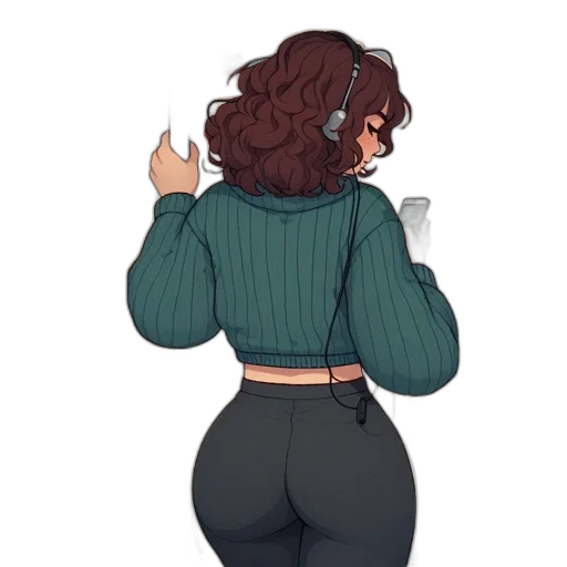 jacket, dress, hair, watercolor, concept art, cartoon, pixel art, earth tones transparent PNG cut-out