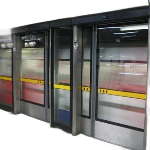 3d render, modern, subway, station, glass, doors, featuring, yellow transparent PNG cut-out