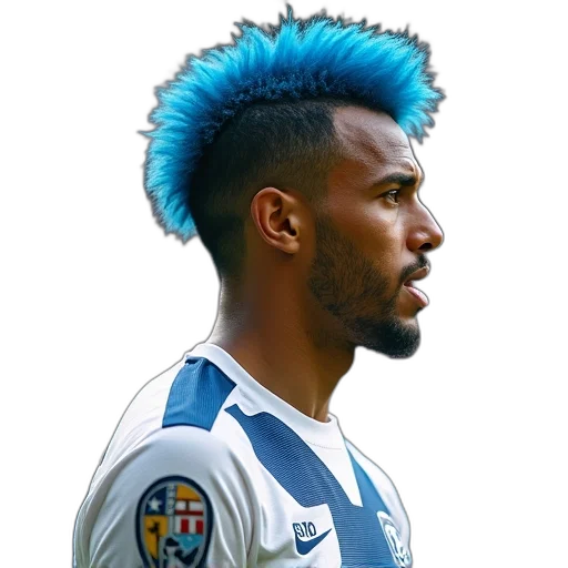 hair, anime, cartoon, cyberpunk, photorealistic, soccer, player, blue transparent PNG cut-out