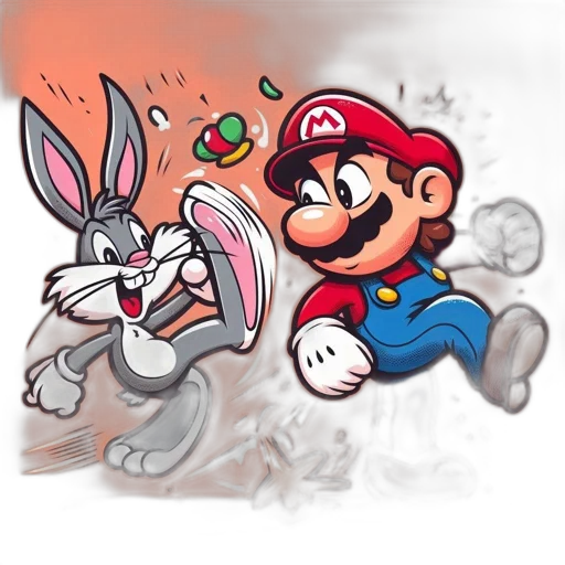 pixel art, concept art, cartoon, comic book art, illustration, features, mario, bugs transparent PNG cut-out