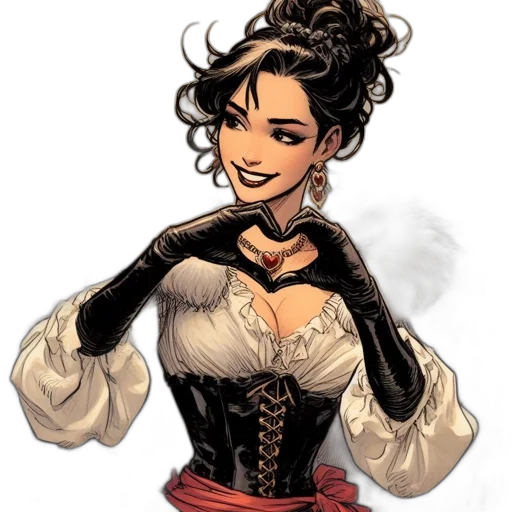comic book art, concept art, cartoon, fantasy art, woman, updo, heart-shaped, earrings transparent PNG cut-out