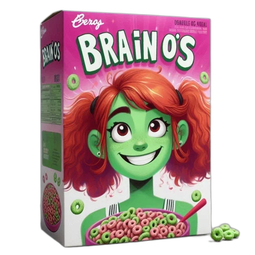 food, concept art, bright, colorful, cereal, box, berry, brain-os transparent PNG cut-out