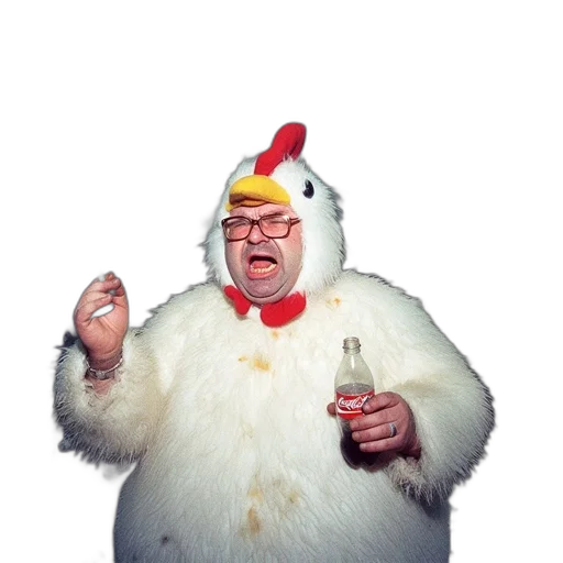 animal, creature, food, jacket, man, large, chicken, costume transparent PNG cut-out