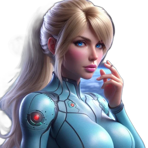 robot, concept art, comic book art, fantasy art, 3d render, blue, blonde, female transparent PNG cut-out
