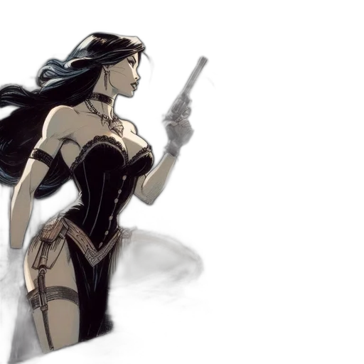 comic book art, concept art, fantasy art, cartoon, woman, black, hair, rooftop transparent PNG cut-out
