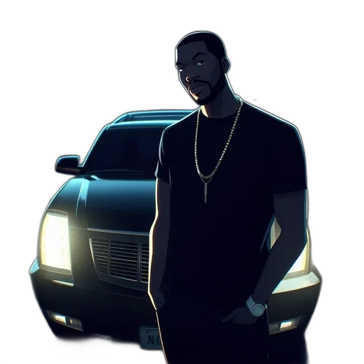 car, 3d render, photorealistic, cartoon, concept art, confident, man, stands transparent PNG cut-out