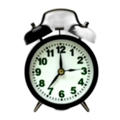 3d render, black, alarm, clock, white, face, green, numbers transparent PNG cut-out