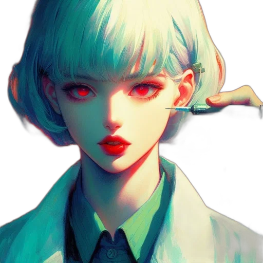 face, robot, mask, jacket, cyberpunk, anime, concept art, vaporwave transparent PNG cut-out