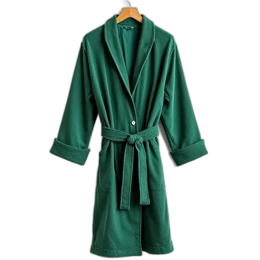 jacket, dress, green, bathrobe, belt, displayed, white, background transparent PNG cut-out