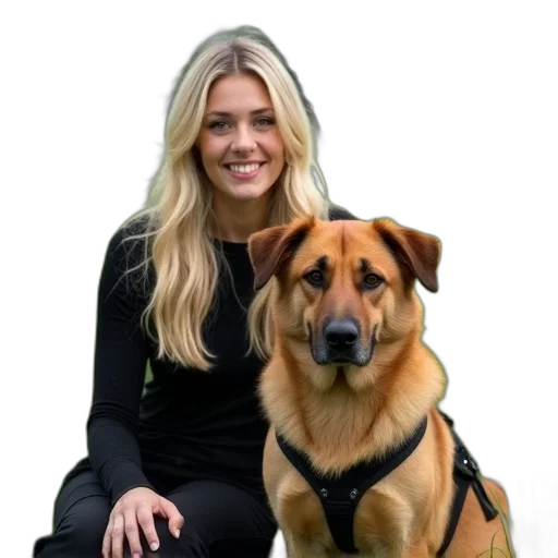 staff, animal, creature, woman, blonde, hair, sitting, next transparent PNG cut-out
