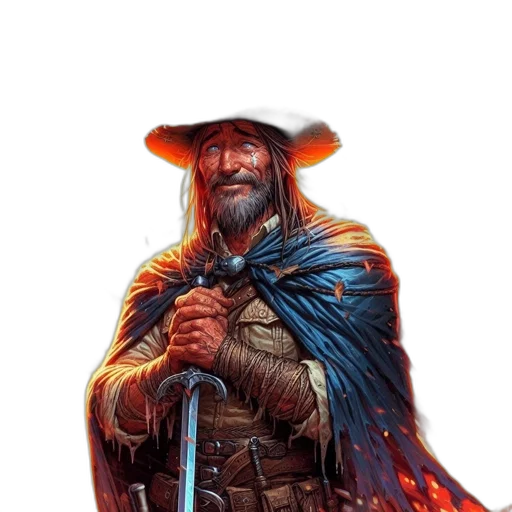 sword, staff, hat, jacket, concept art, fantasy art, comic book art, pixel art transparent PNG cut-out