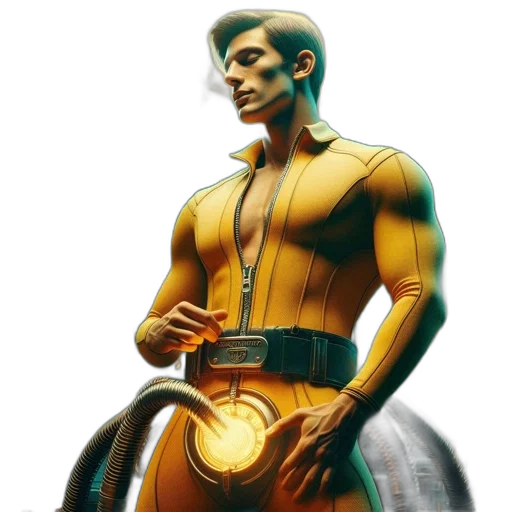 robot, comic book art, concept art, cyberpunk, fantasy art, golden, earth tones, man transparent PNG cut-out