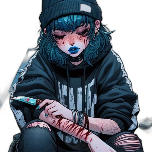 jacket, face, mask, weapon, cyberpunk, comic book art, concept art, anime transparent PNG cut-out