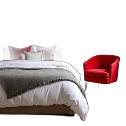 furniture, 3d render, photorealistic, red, monochrome, neatly, made, bed transparent PNG cut-out