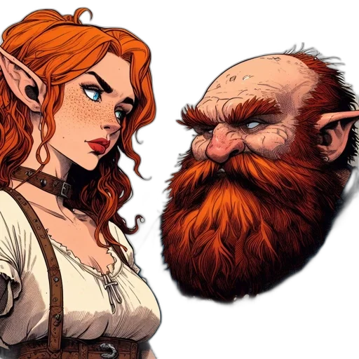 concept art, fantasy art, comic book art, two, animated, characters, confident, woman transparent PNG cut-out