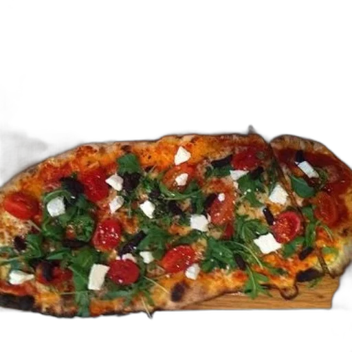 food, photorealistic, 3d render, pizza, tomatoes, cheese, greens, wooden transparent PNG cut-out