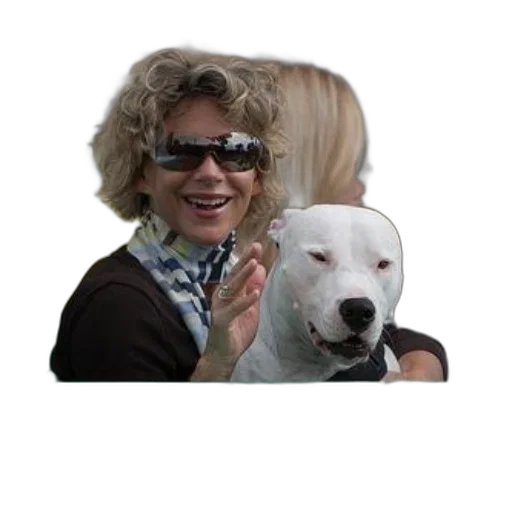 animal, staff, creature, jacket, woman, sunglasses, scarf, holds transparent PNG cut-out