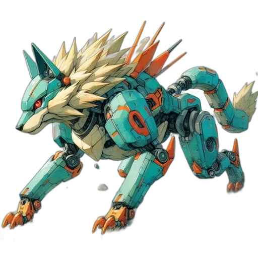 dragon, creature, animal, robot, concept art, 3d render, blue, orange transparent PNG cut-out