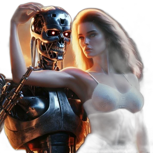 robot, concept art, cyberpunk, comic book art, 3d render, woman, touches, anthropomorphic transparent PNG cut-out